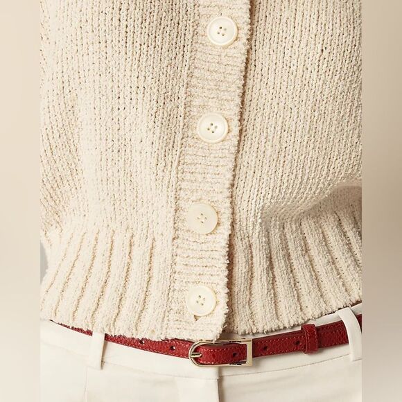 NWT J CREW Marina crewneck cardigan in textured cotton blend in “Peach Clay” - Picture 5 of 7